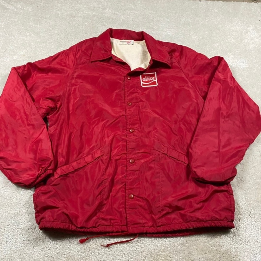 VTG 70s King Louie Pro Fit Coca-Cola Coaches Jacket Mens L Red Nylon USA